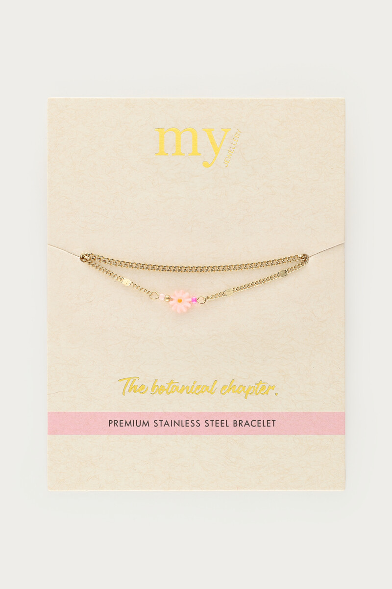Botanical double bracelet with pink small flower