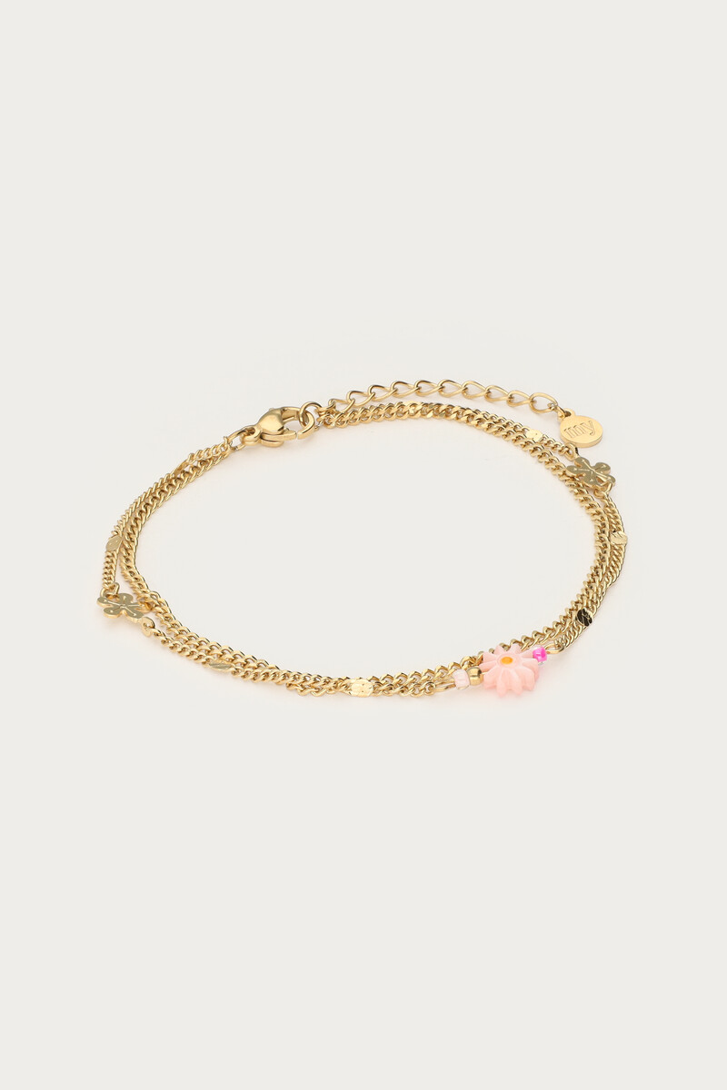 Botanical double bracelet with pink small flower