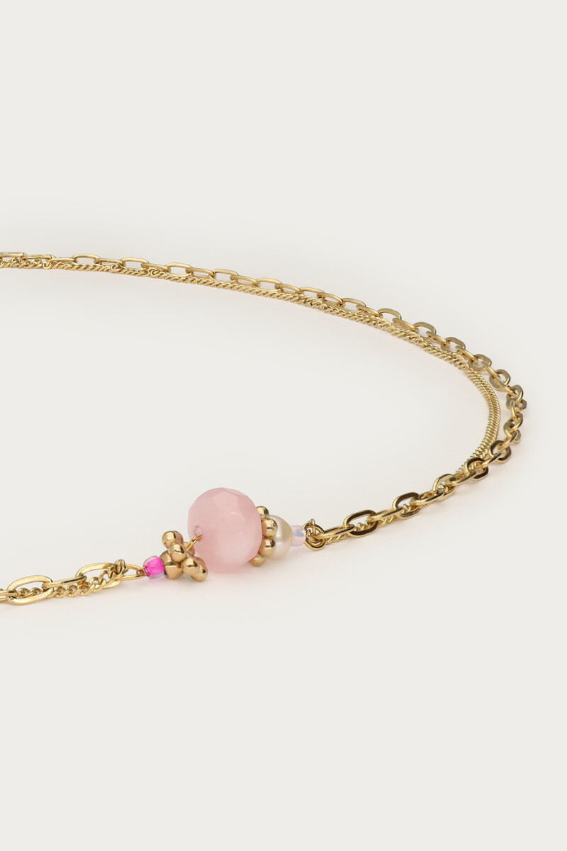 Botanical double necklace with pink stone | My Jewellery