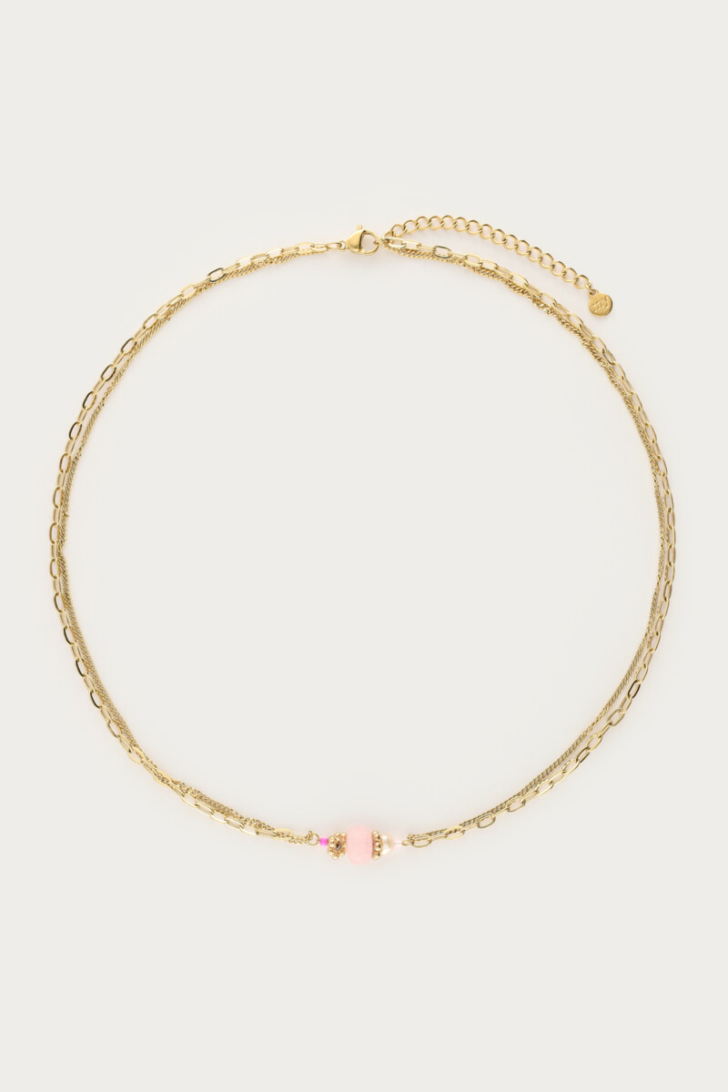 Botanical double necklace with pink stone | My Jewellery
