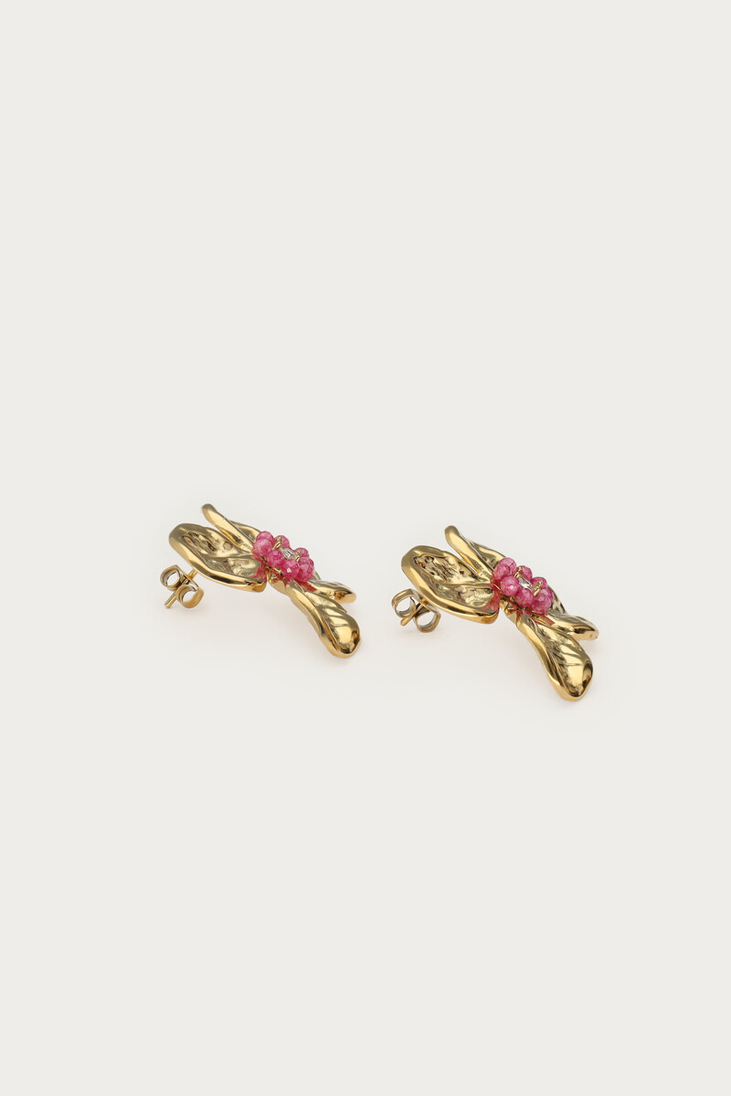 Botanical earrings with flower and pink beads | My Jewellery