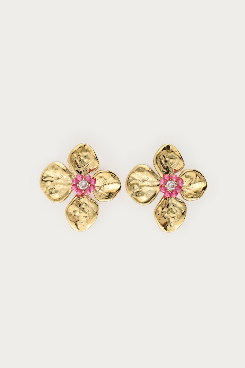 Botanical earrings with flower and pink beads | My Jewellery