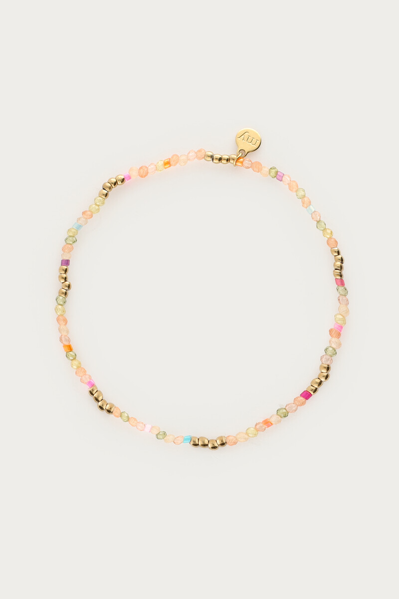 Botanical elastic bracelet with green beads