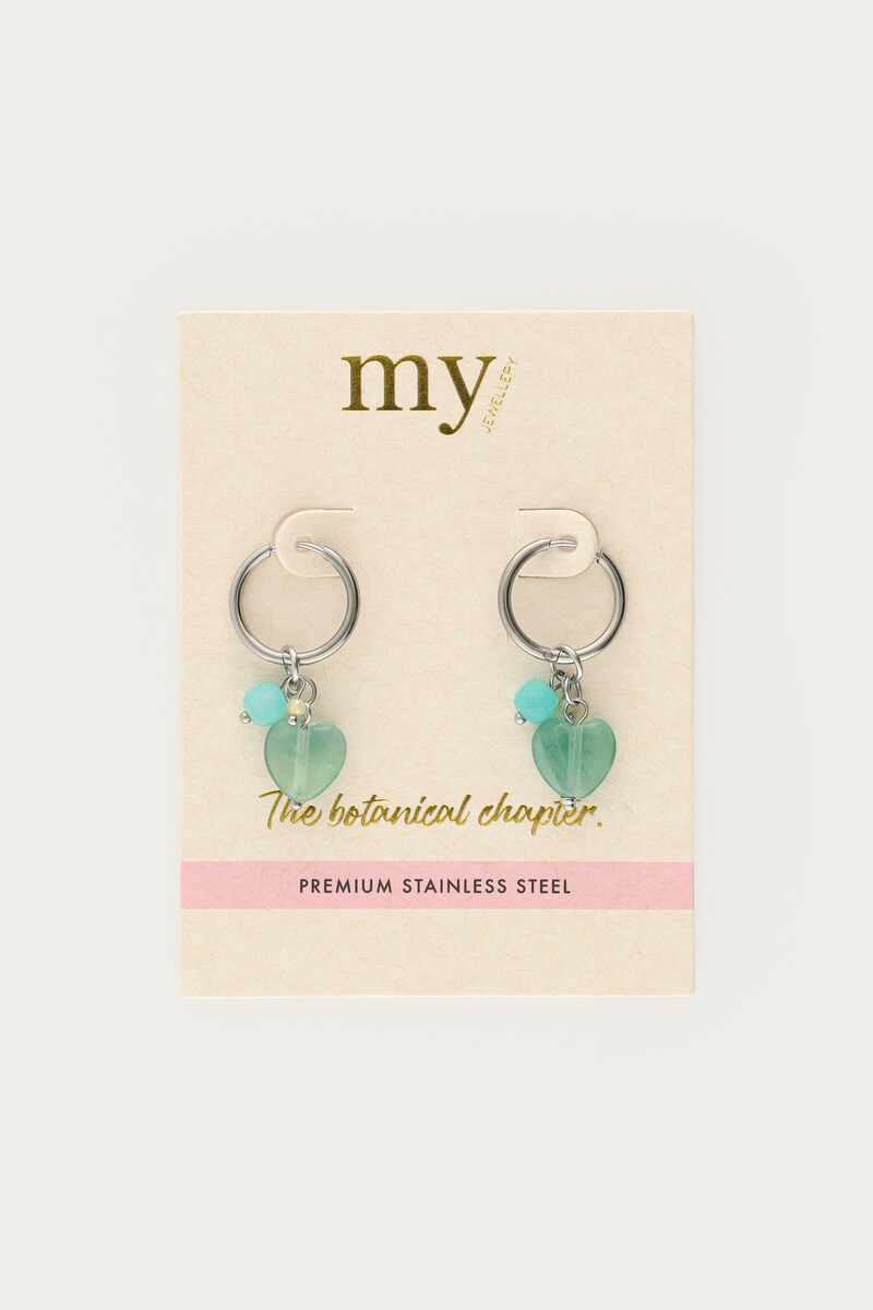 Botanical hoop earrings with blue hearts and beads | My Jewellery