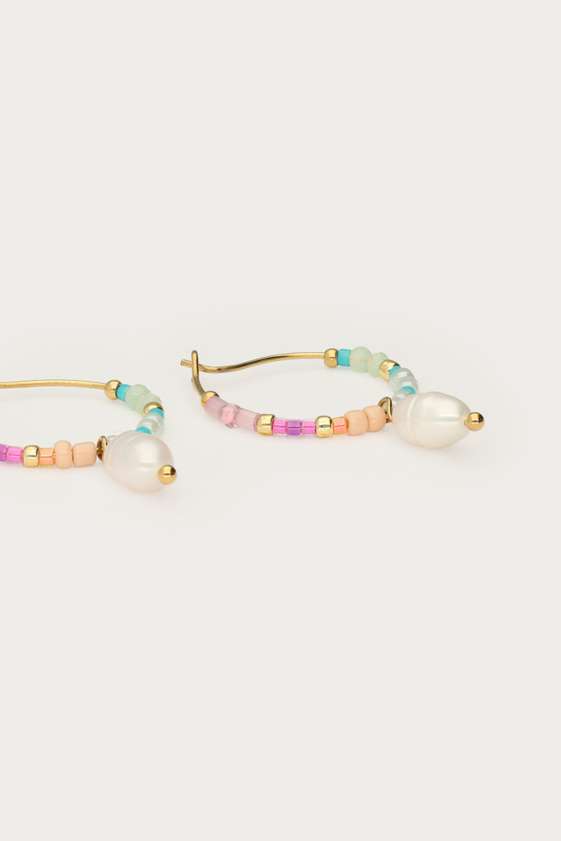 Botanical hoop earrings with multicoloured beads and freshwater pearls | My Jewellery