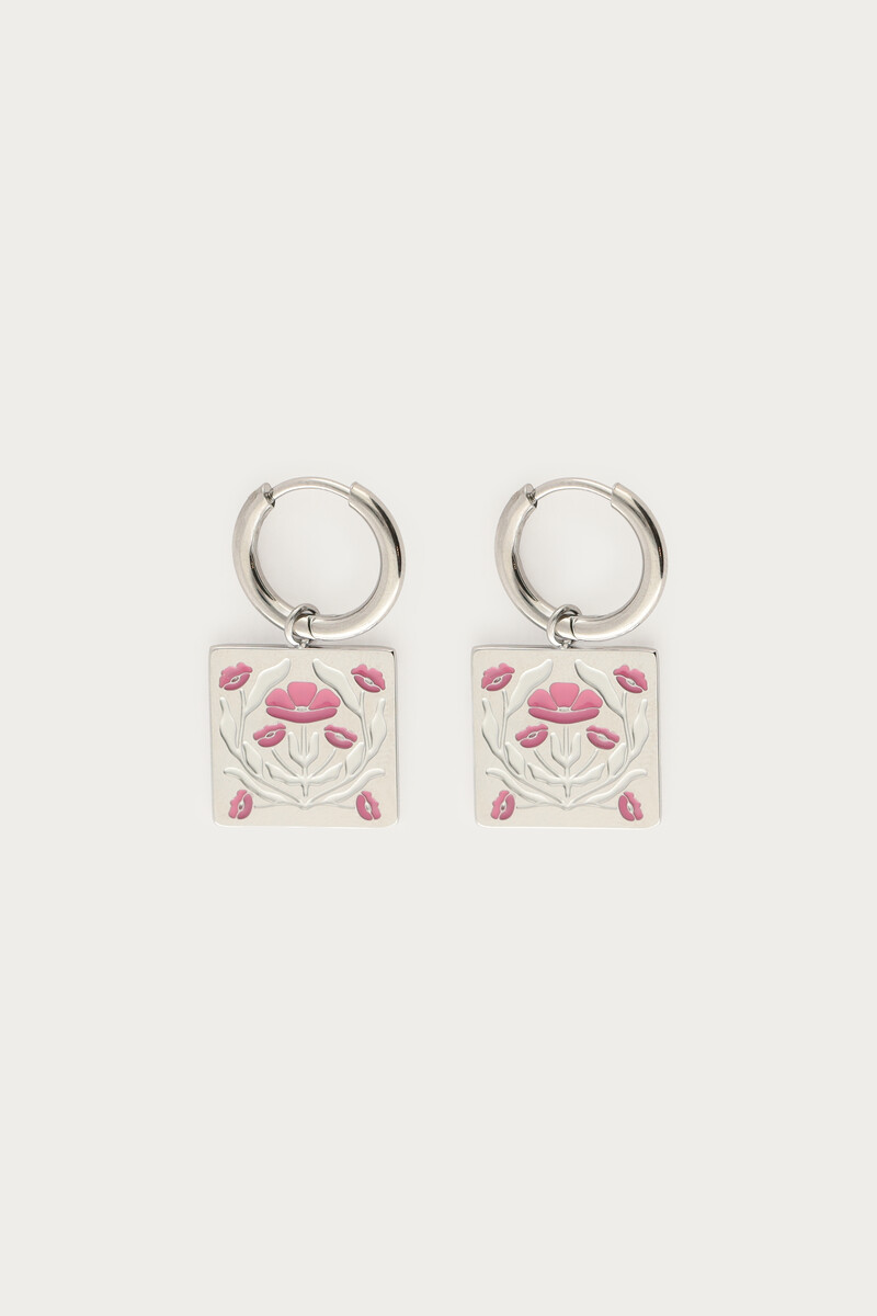 Botanical hoop earrings with pink flowers | My Jewellery