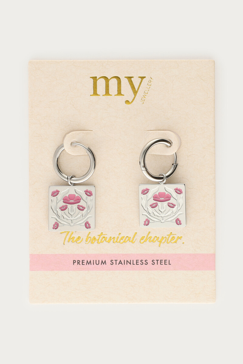 Botanical hoop earrings with pink flowers | My Jewellery