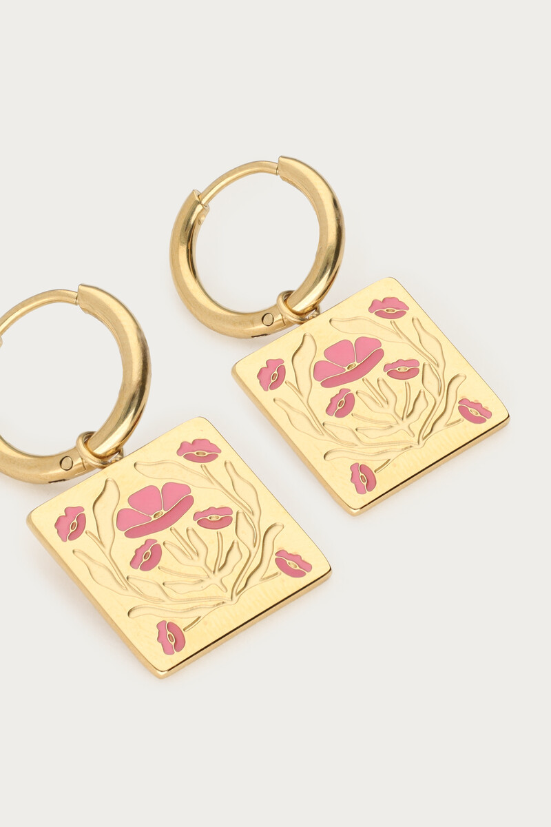 Botanical hoop earrings with pink flowers | My Jewellery