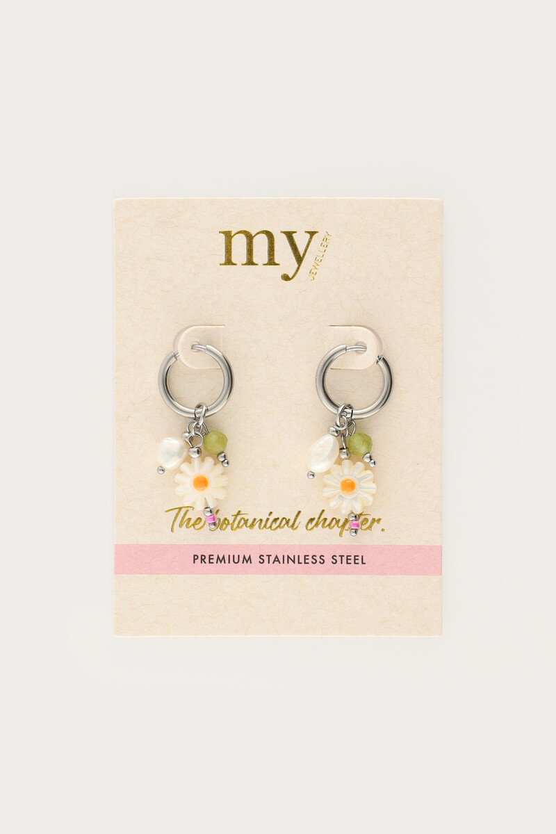 Botanical hoop earrings with white flowers and freshwater pears | My Jewellery