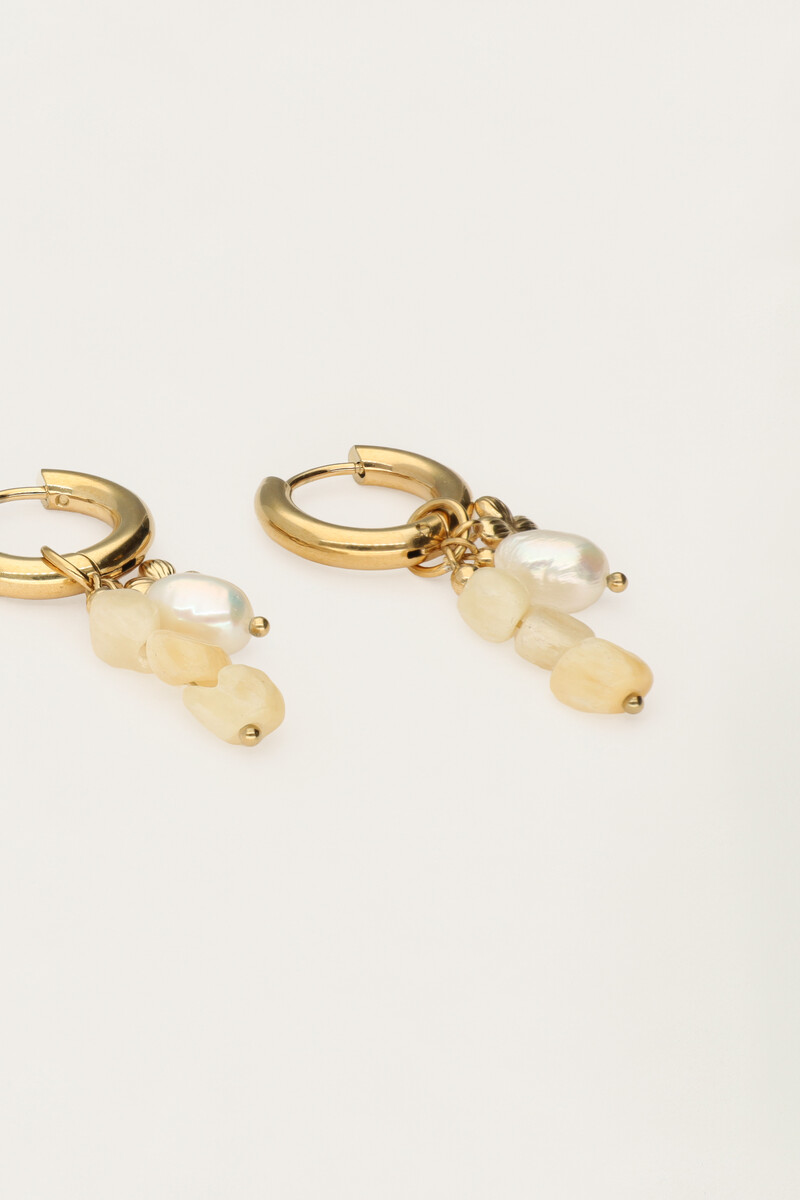 Botanical hoop earrings with yellow beads and freshwater pearls | My Jewellery