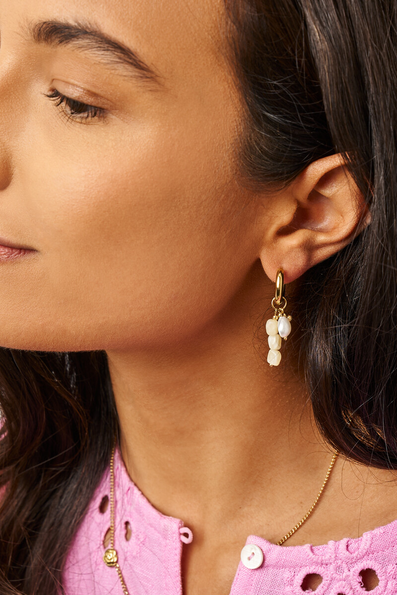 Botanical hoop earrings with yellow beads and freshwater pearls | My Jewellery