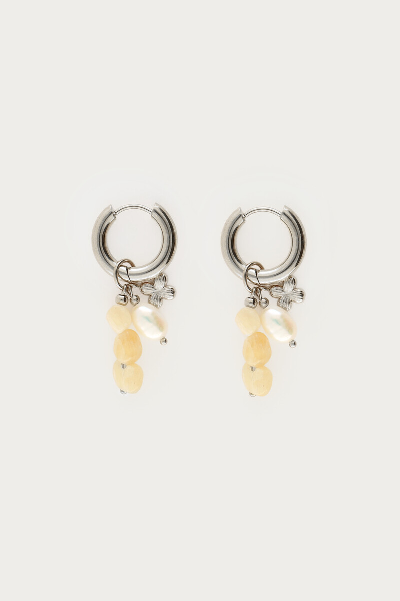 Botanical hoop earrings with yellow beads and freshwater pearls | My Jewellery