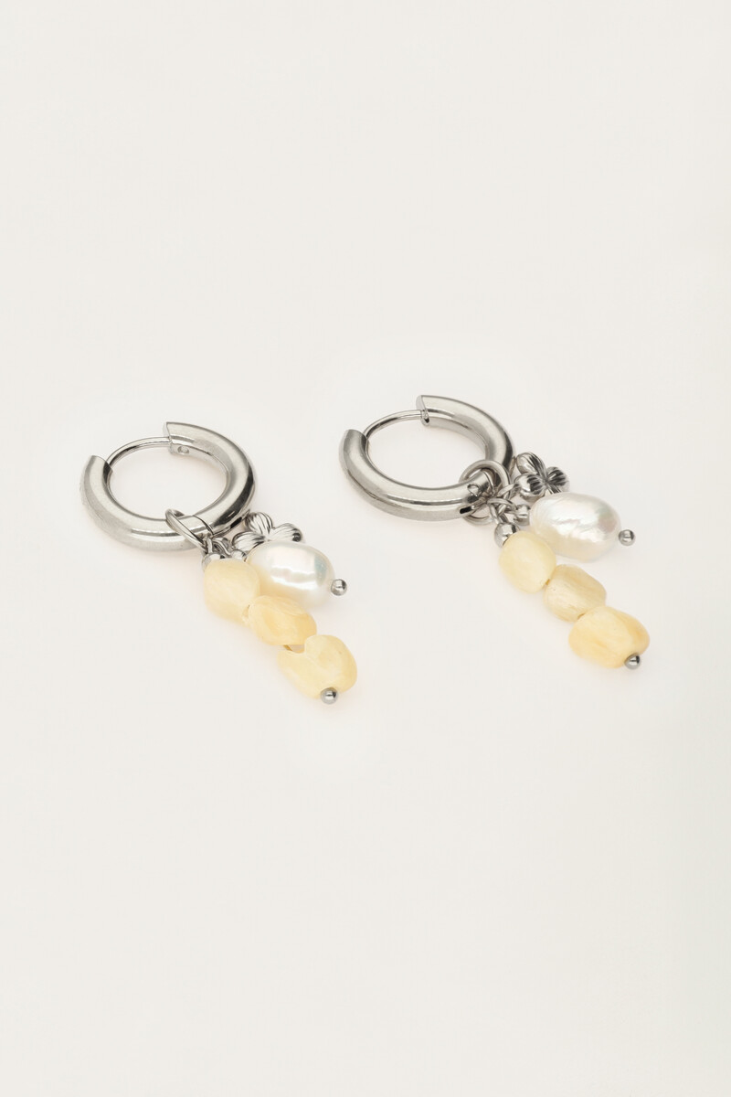 Botanical hoop earrings with yellow beads and freshwater pearls | My Jewellery