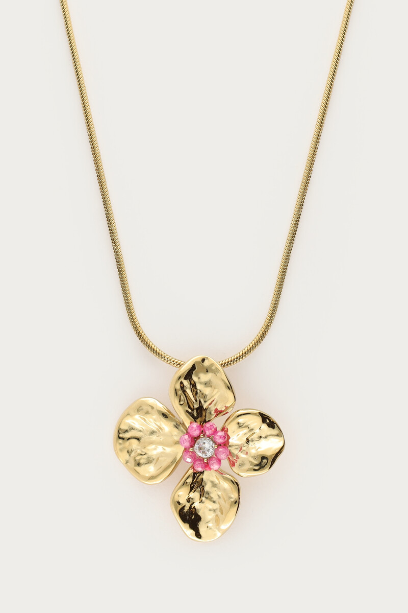 Botanical necklace with flower and pink beads | My Jewellery