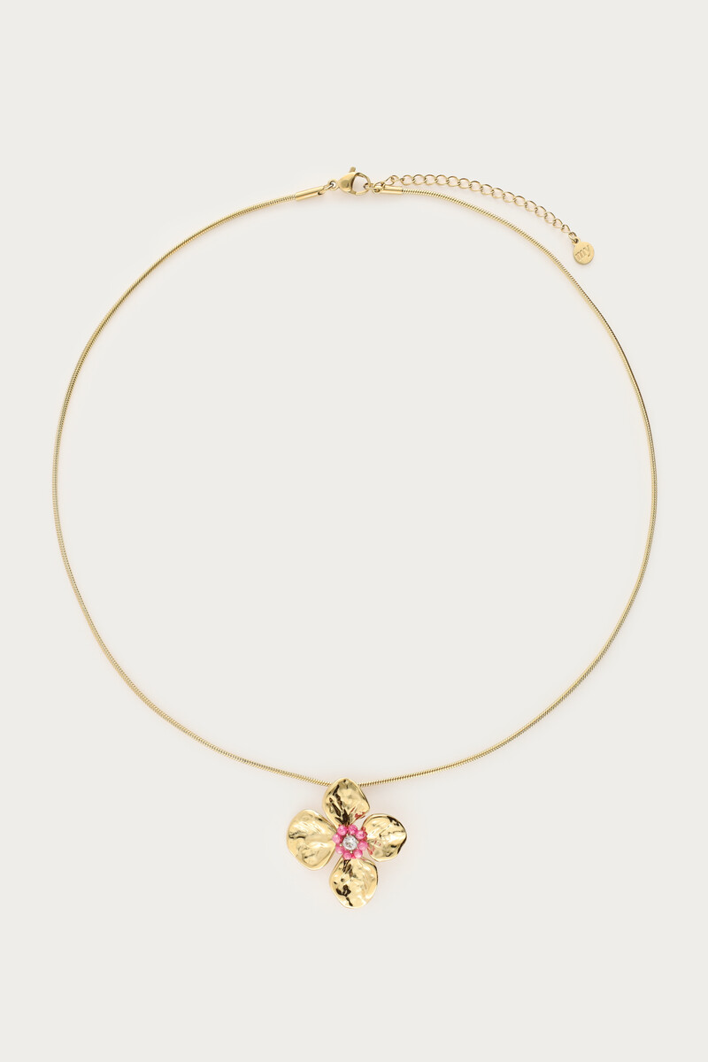 Botanical necklace with flower and pink beads | My Jewellery