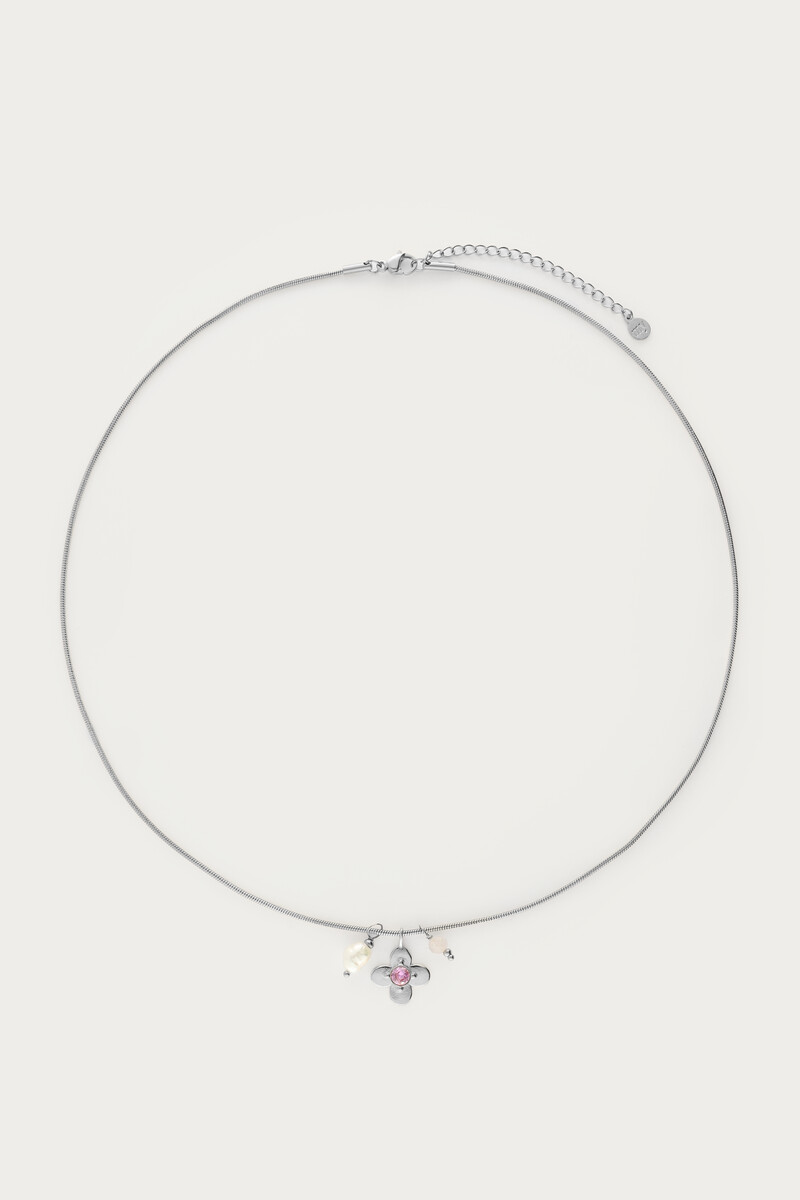 Botanical Kette mit Blume und pinkem Strassstein