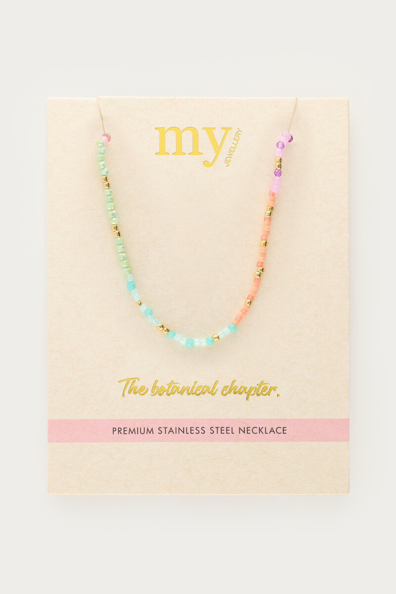 Botanical necklace with multicoloured beads