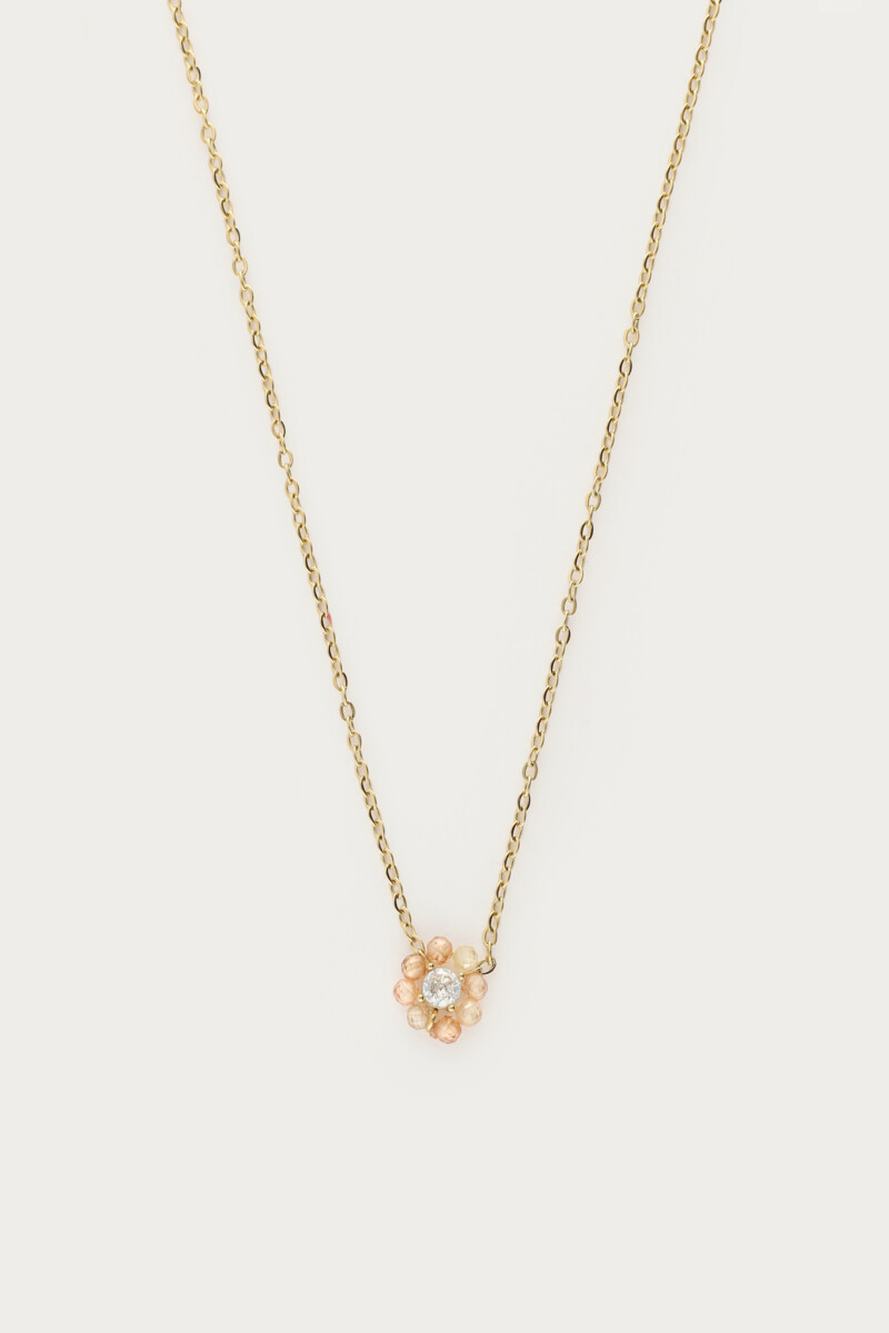 Botanical necklace with small beige rhinestone flower | My Jewellery