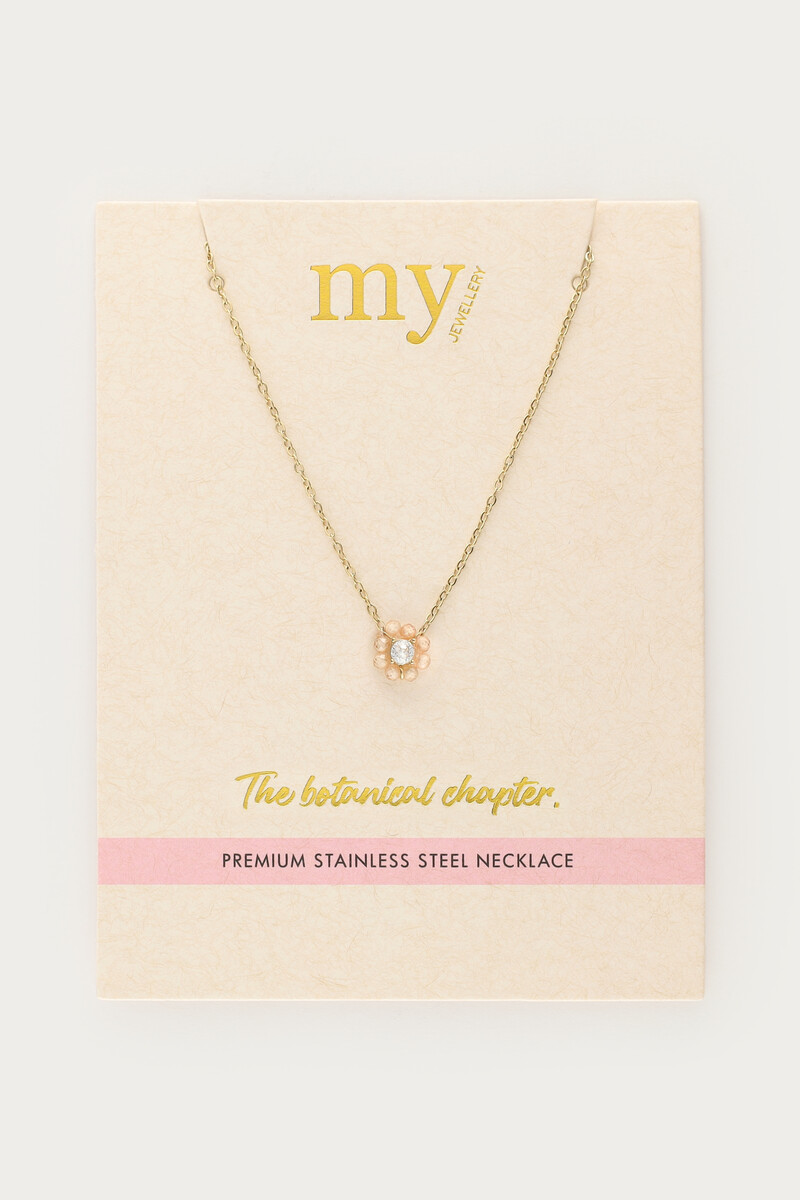 Botanical necklace with small beige rhinestone flower