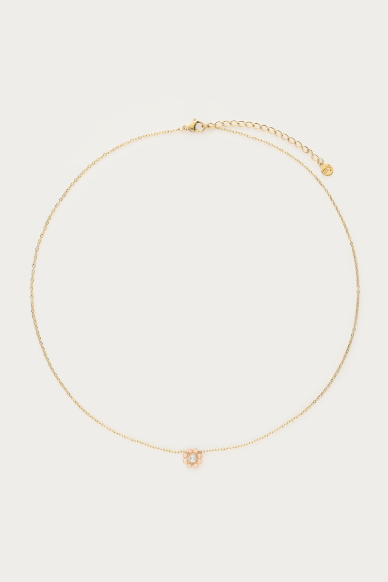 Botanical necklace with small beige rhinestone flower