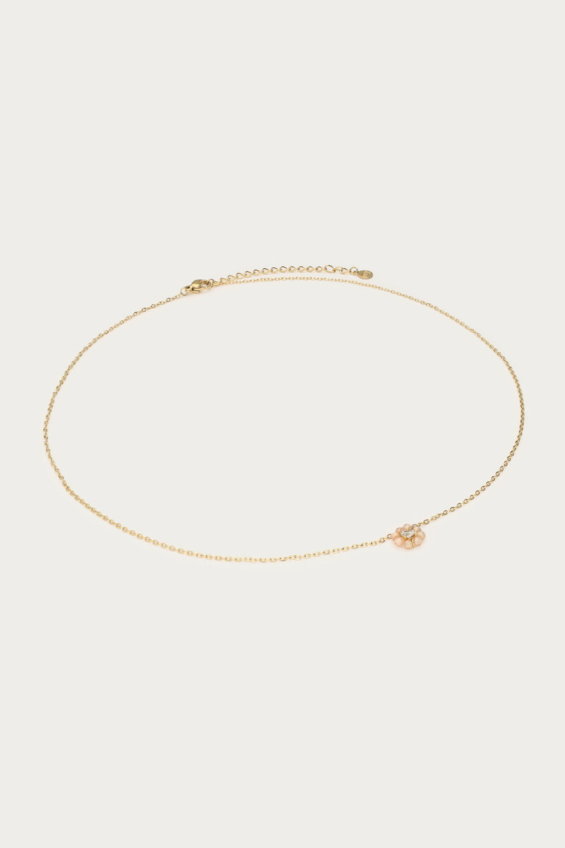 Botanical necklace with small beige rhinestone flower