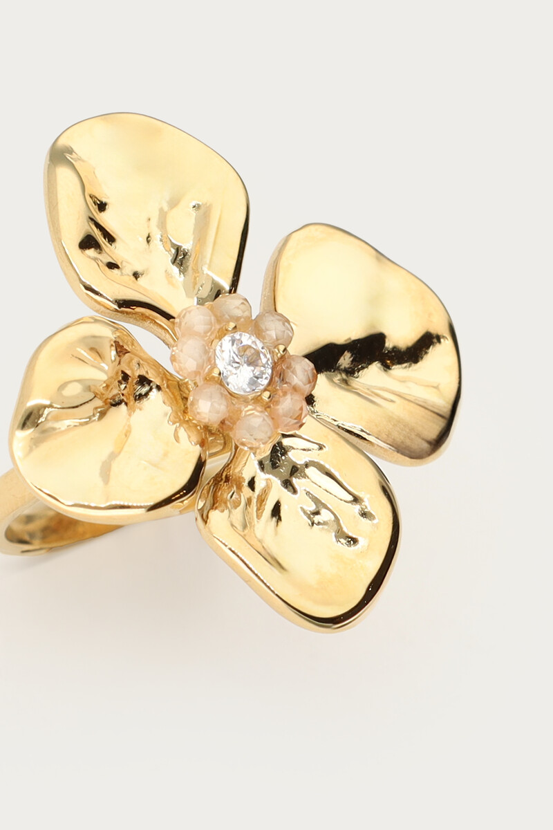Botanical ring with flower and beige beads | My Jewellery