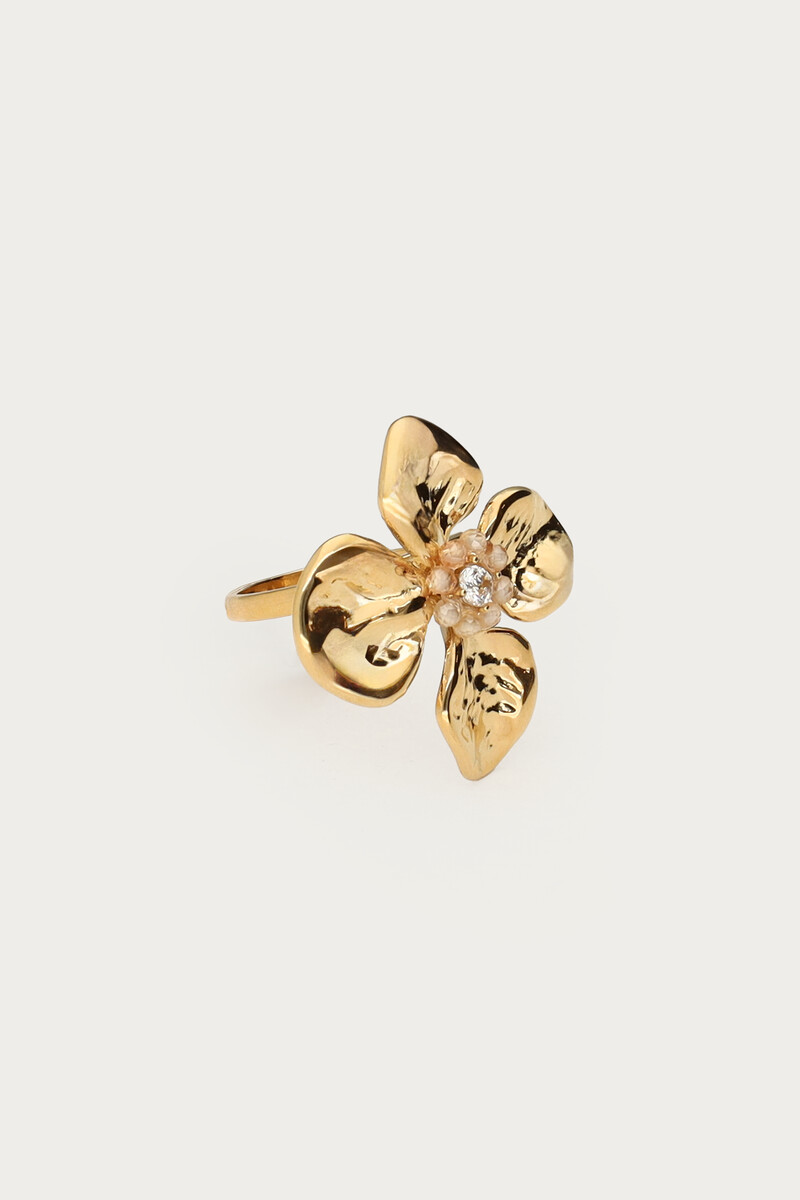 Botanical ring with flower and beige beads | My Jewellery