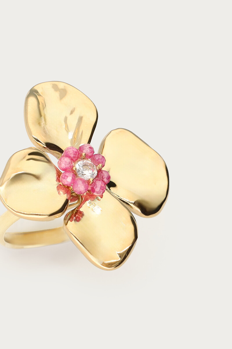 Botanical ring with flower and pink beads |My Jewellery