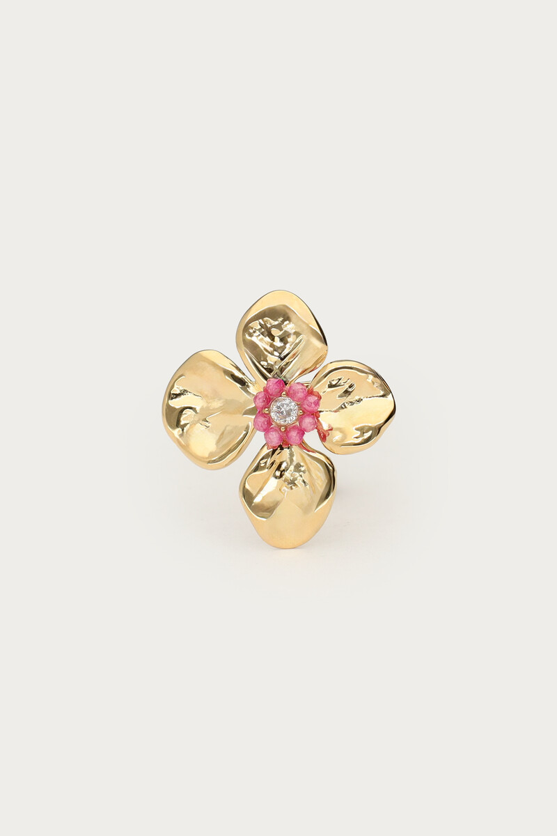 Botanical ring with flower and pink beads |My Jewellery