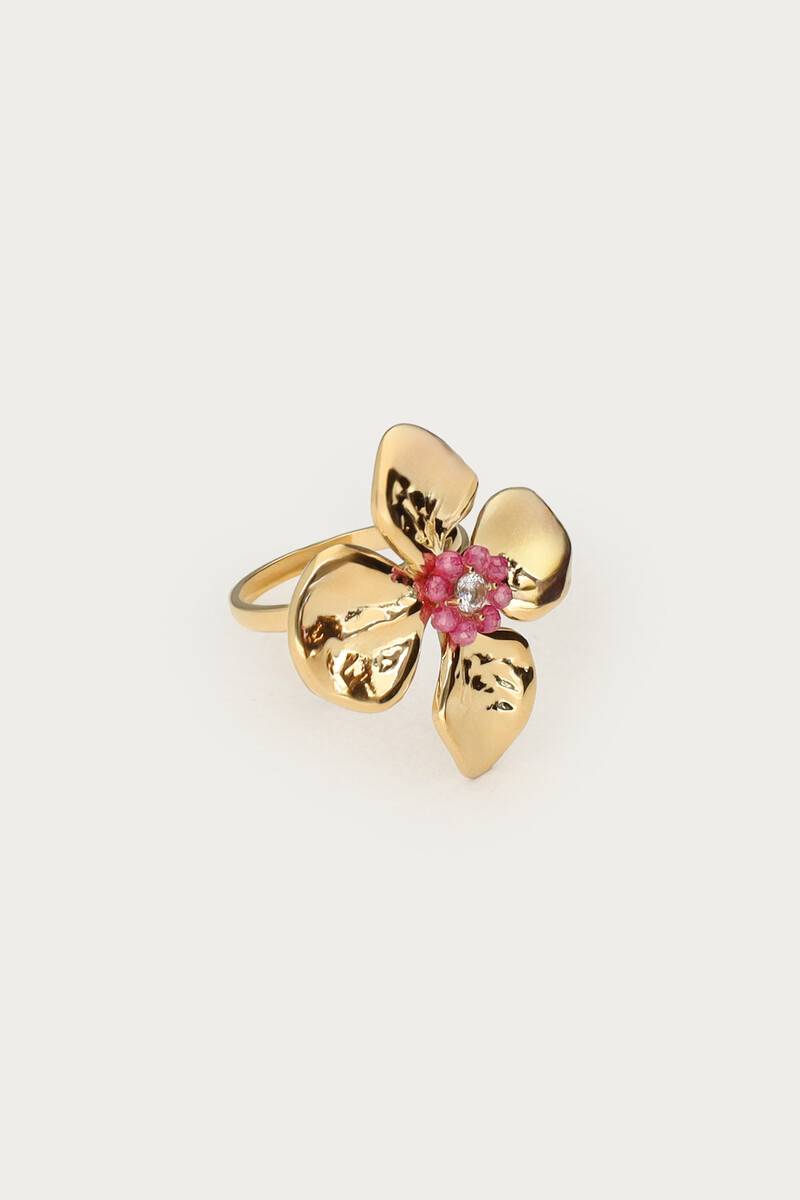 Botanical ring with flower and pink beads |My Jewellery