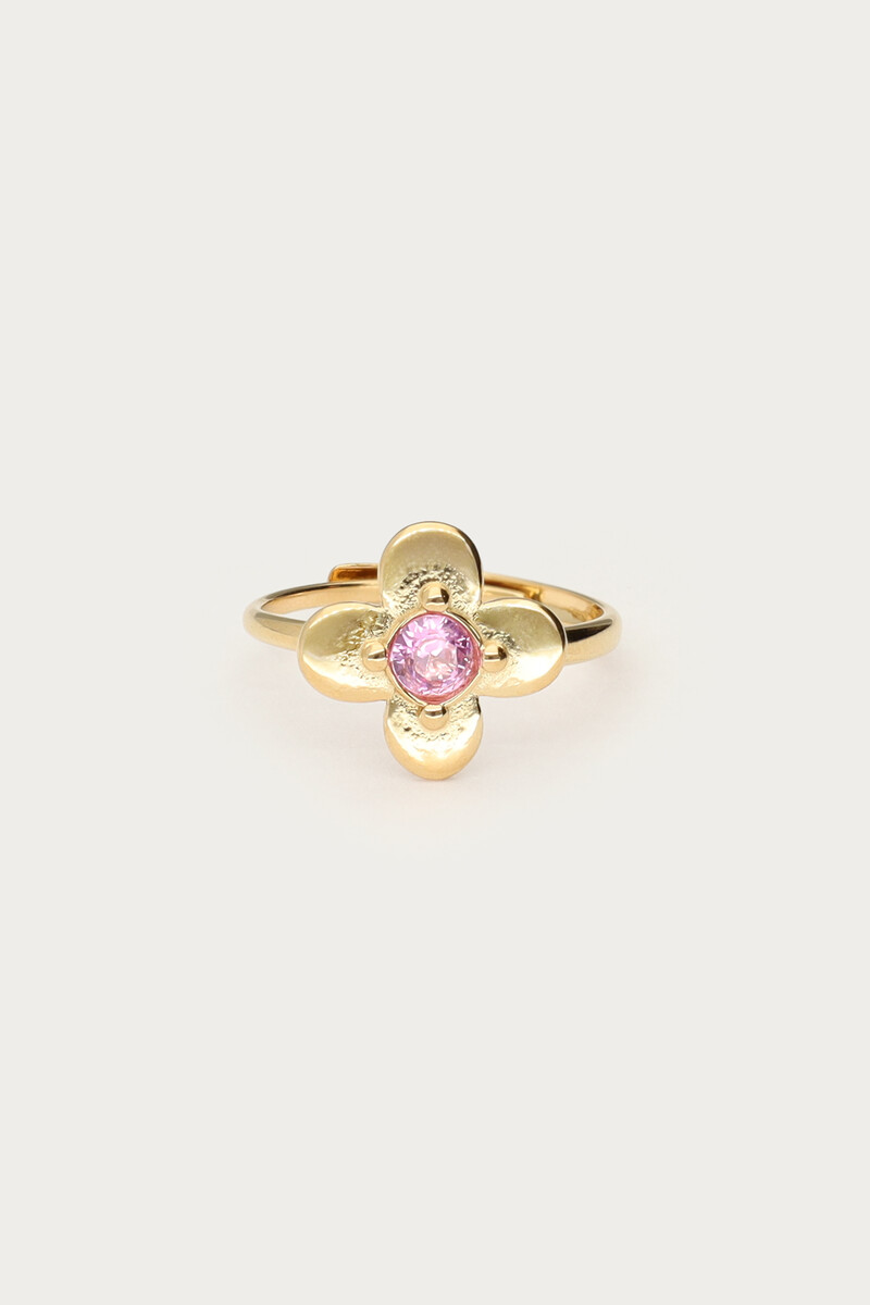 Botanical ring with flower and pink rhinestone | My Jewellery