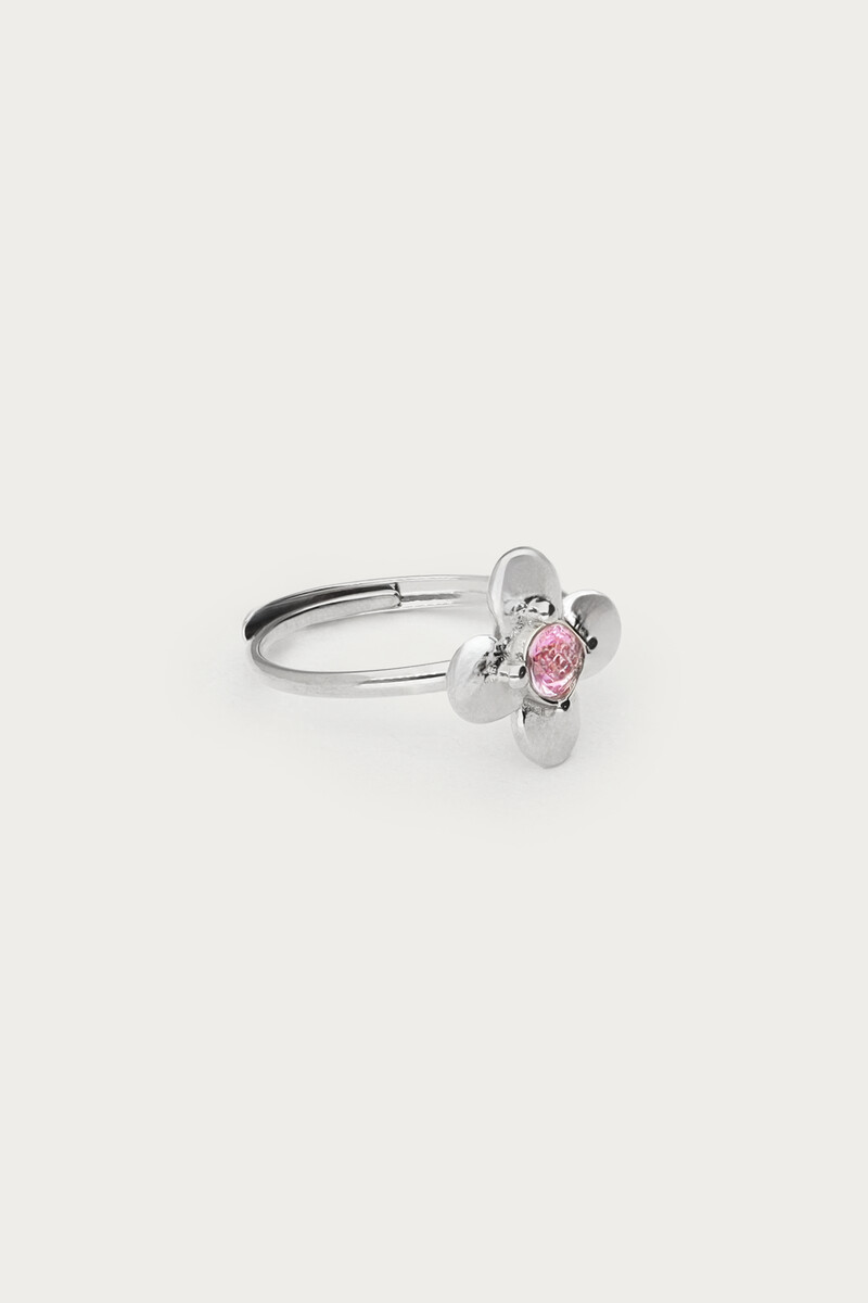 Botanical ring with flower and pink rhinestone | My Jewellery