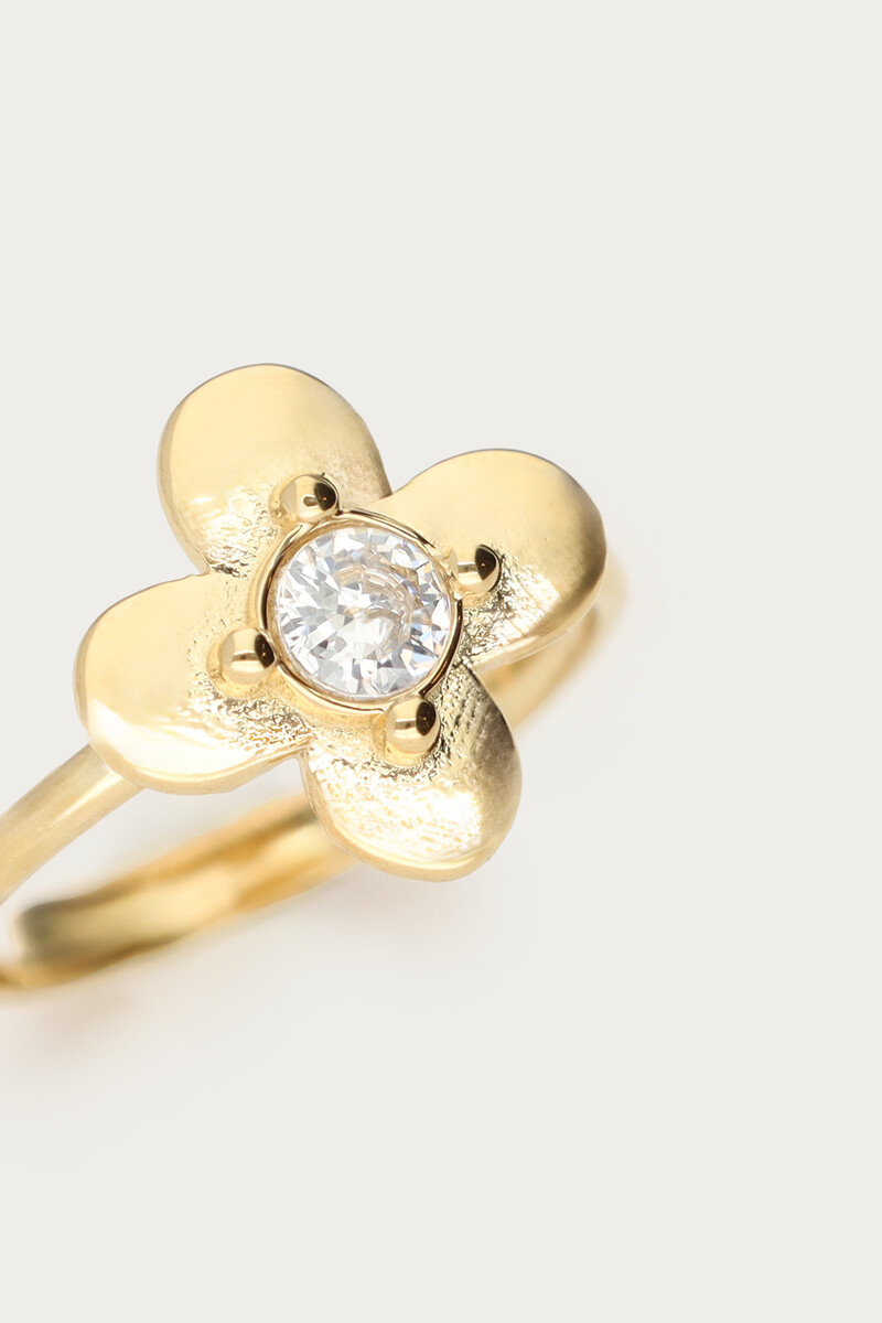 Botanical ring with flower and rhinestone | My Jewellery