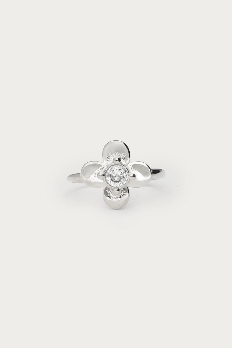 Botanical ring with flower and rhinestone | My Jewellery