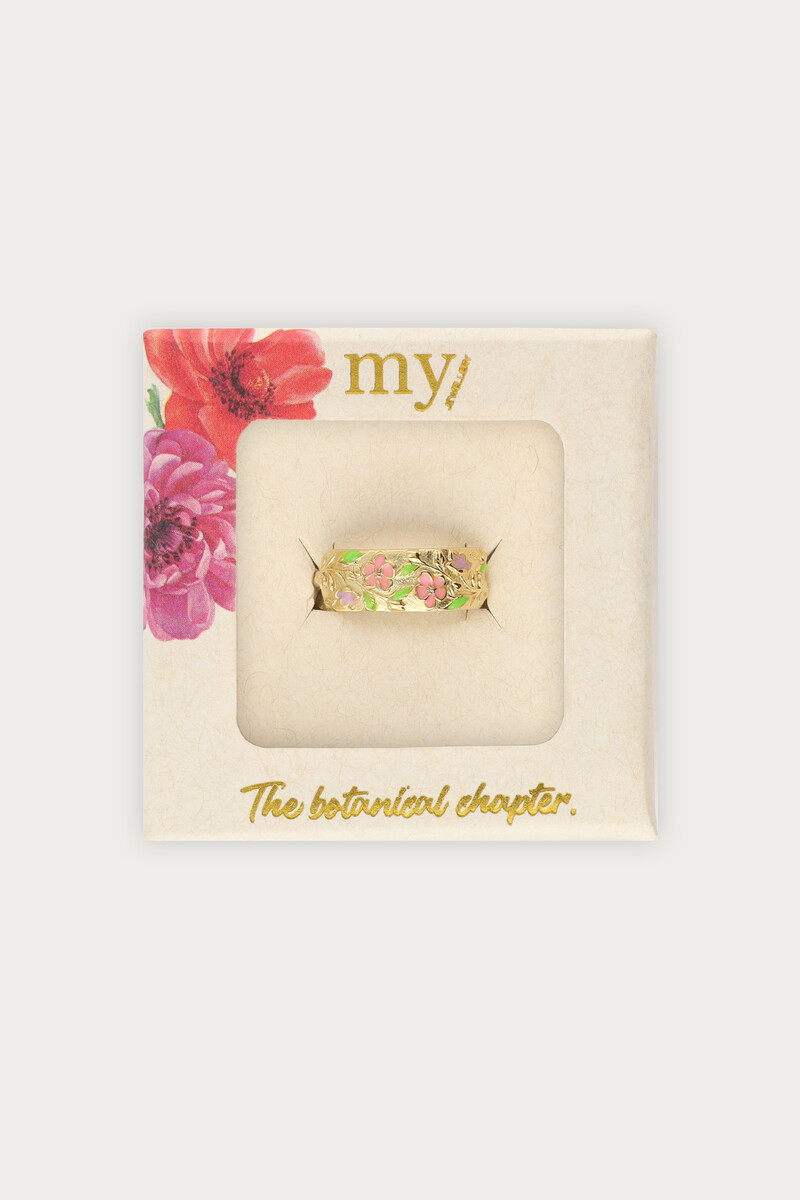 Botanical ring with pink flowers