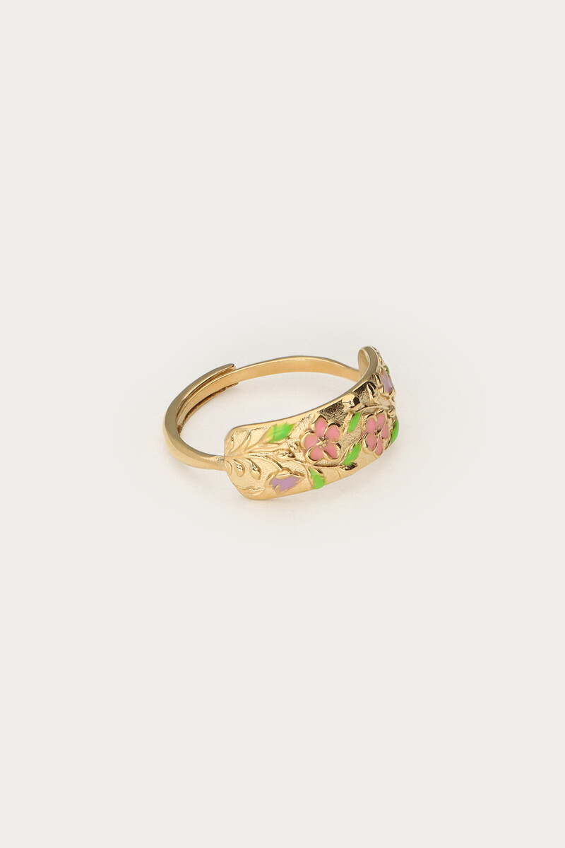 Botanical ring with pink flowers