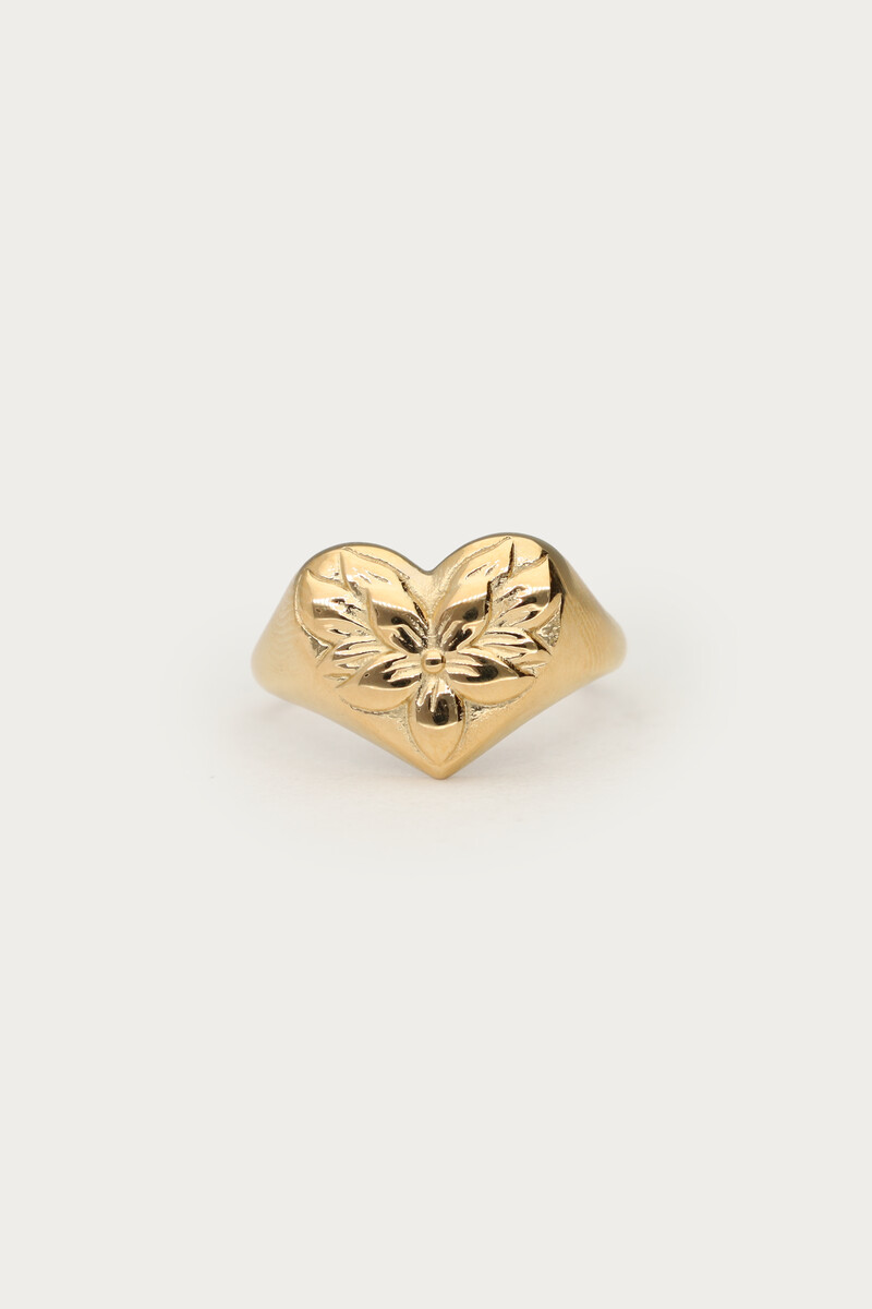 Botanical statement ring met bloemen hart