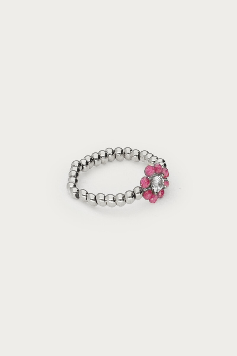 Botanical stretch ring with pink beaded flower | My Jewellery