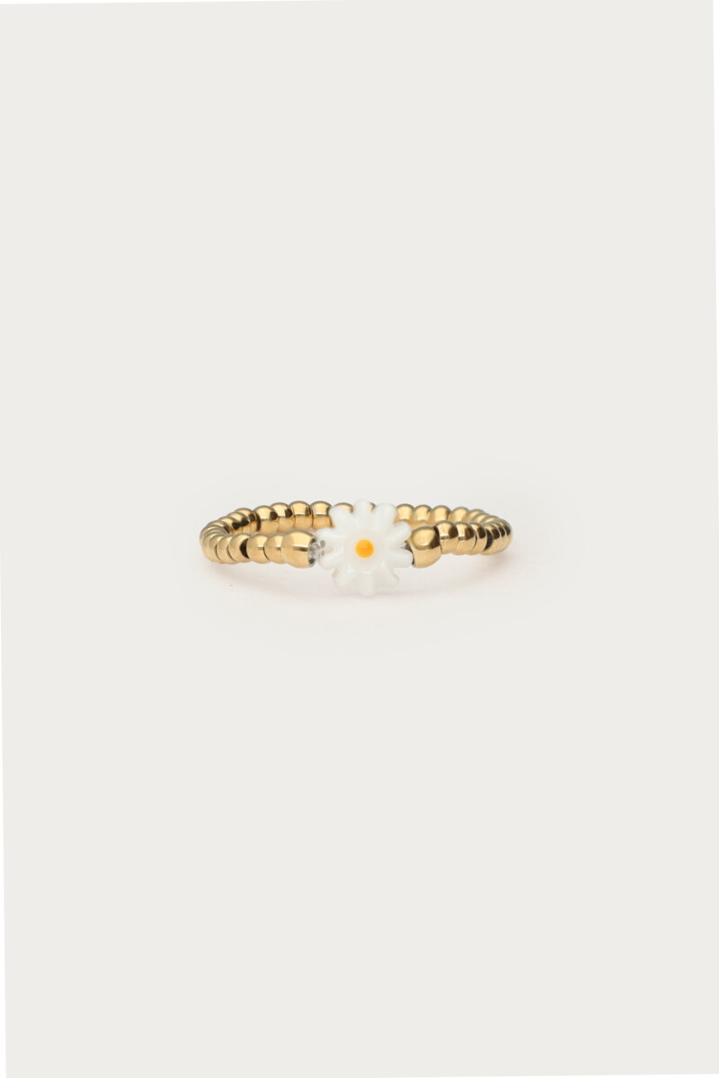 Botanical stretch ring met witte bloem