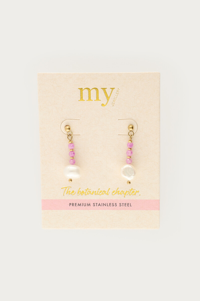 Botanical stud with pink beads and freshwater pearls | My Jewellery