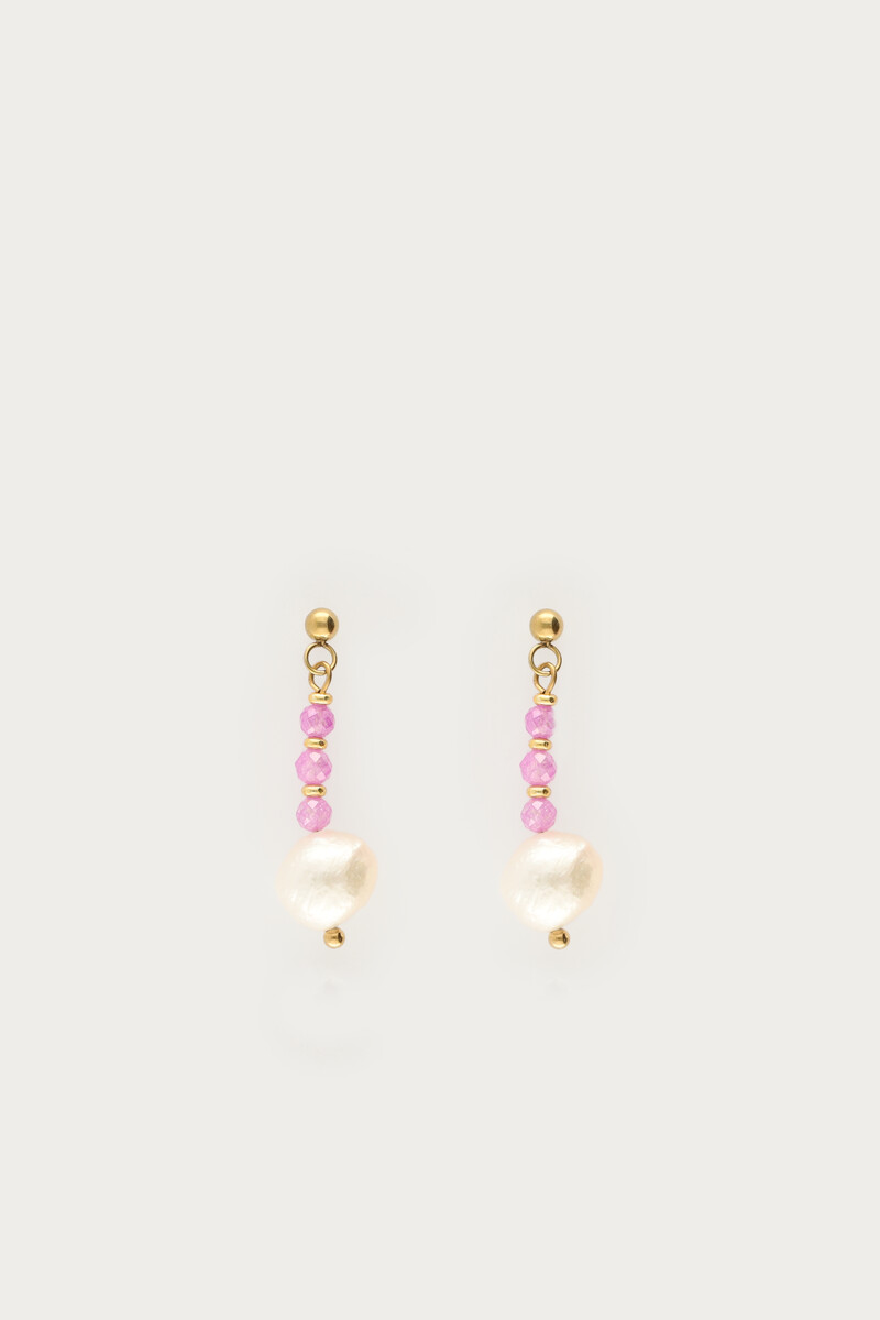 Botanical stud with pink beads and freshwater pearls | My Jewellery