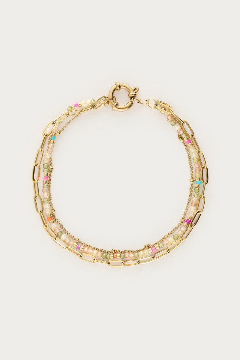 Botanical driedubbele armband met licht groene kralen