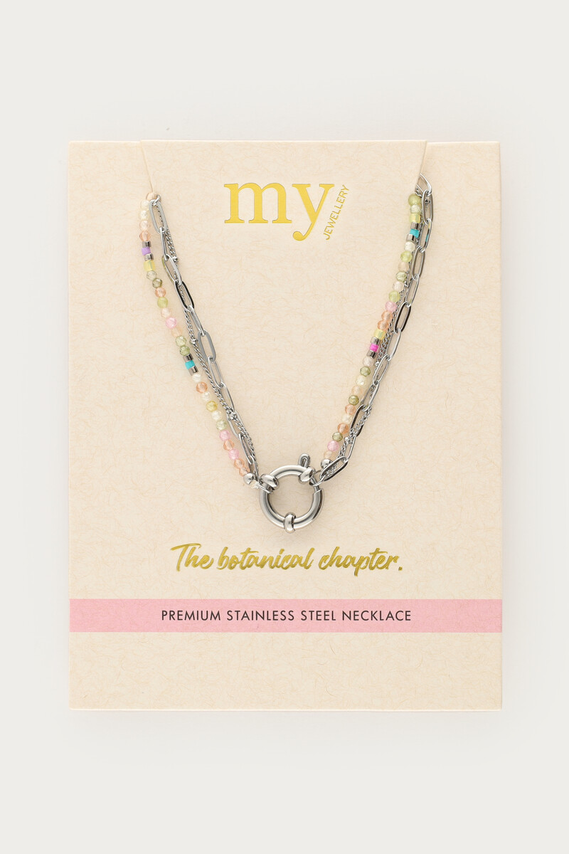 Botanical triple necklace with light green beads