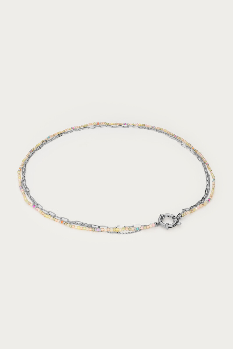 Botanical triple necklace with light green beads