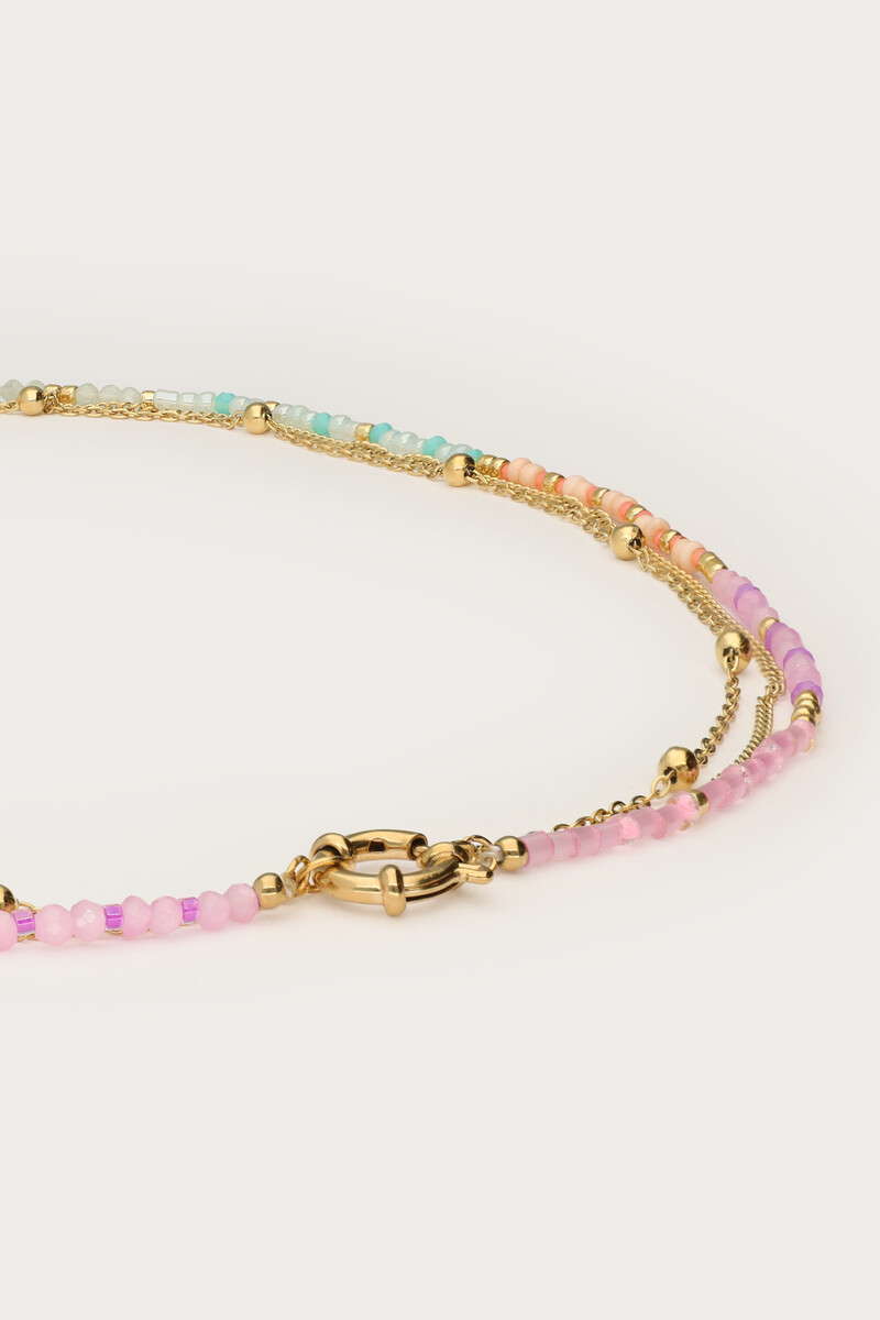 Botanical triple necklace with multicolor beads