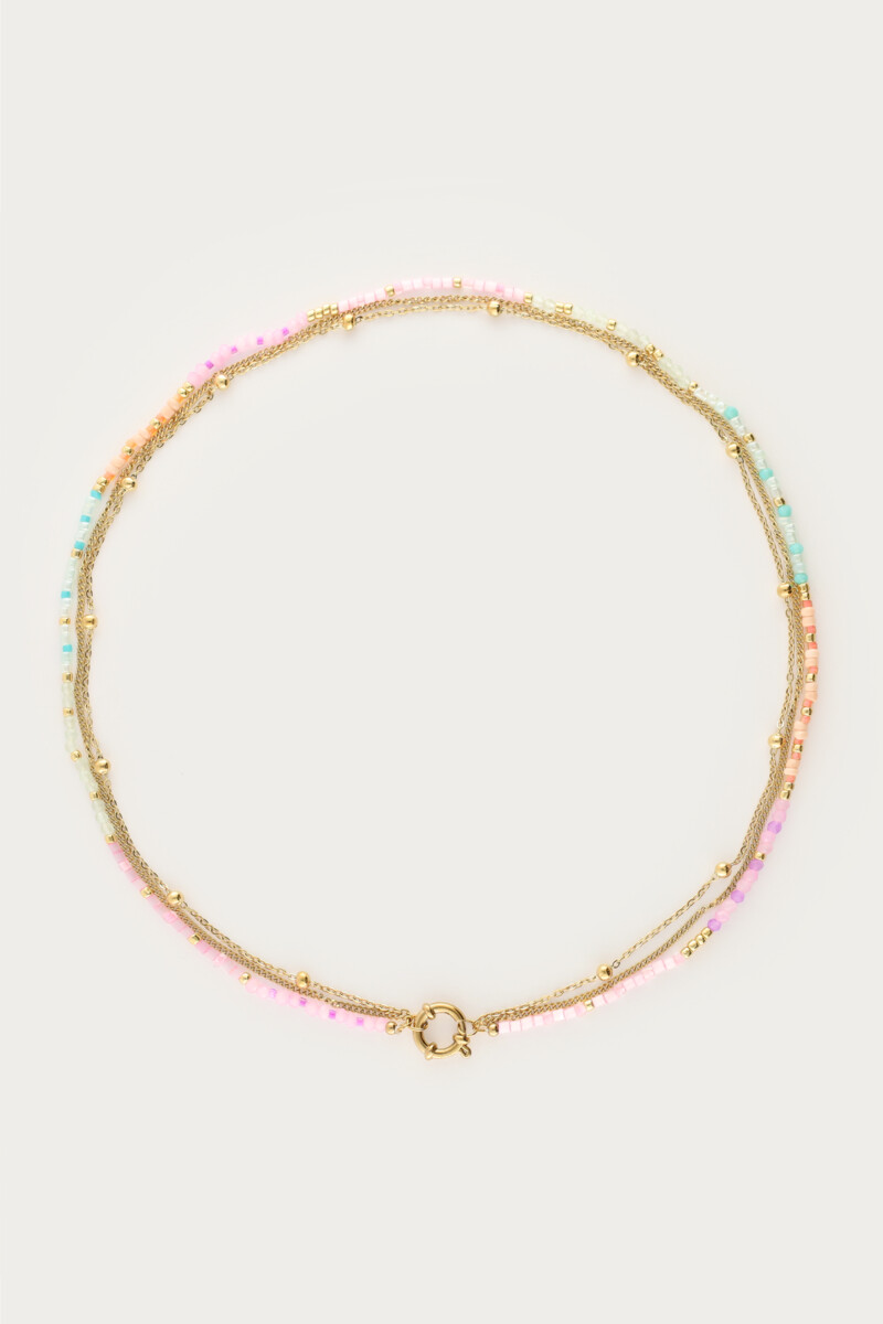 Botanical triple necklace with multicolor beads