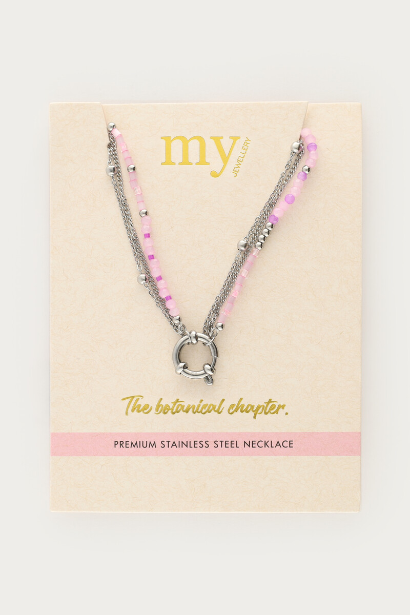 Botanical triple necklace with multicolor beads