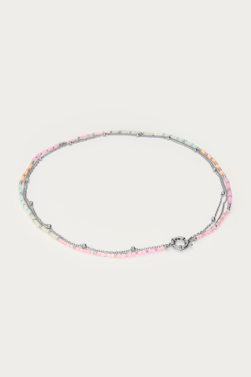 Botanical triple necklace with multicolor beads