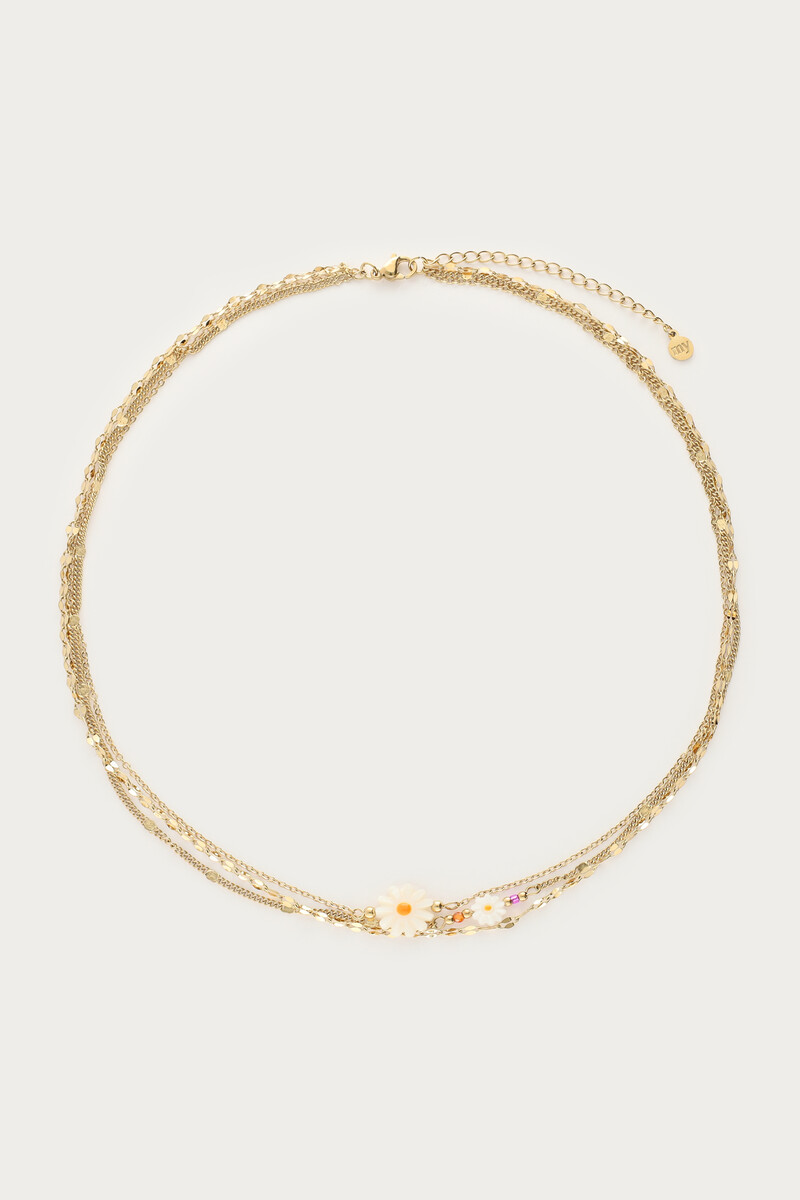 Botanical driedubbele ketting met witte bloemen