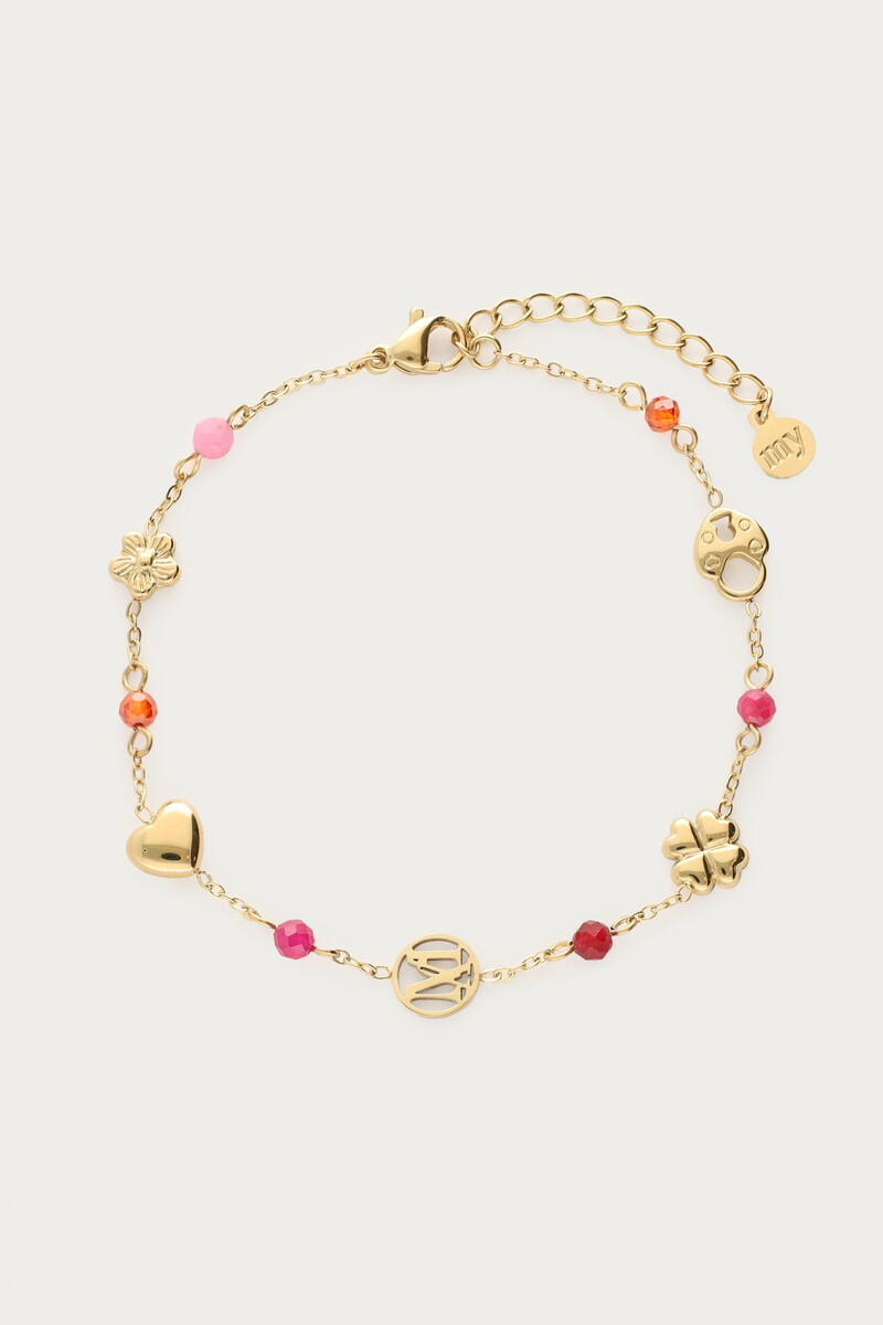Bracelet trèfle, cœur et perles fantaisie violettes
